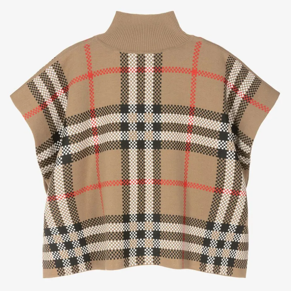 Burberry Girls Beige Check Wool Cape Discount