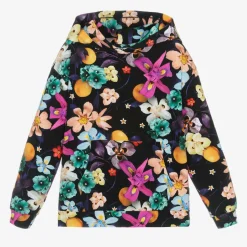 Molo Girls Black Cotton Floral Hoodie
