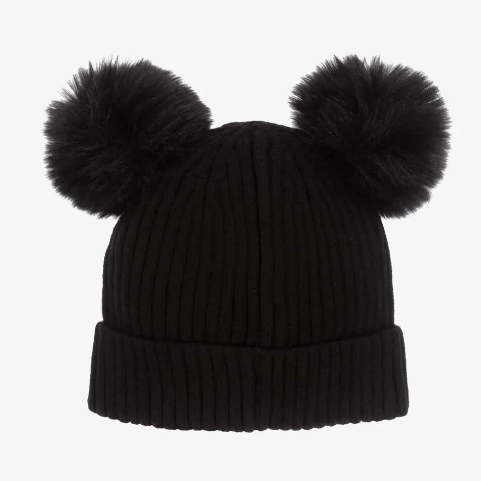 Guess Girls Black Knit Pom-Pom Hat Hot