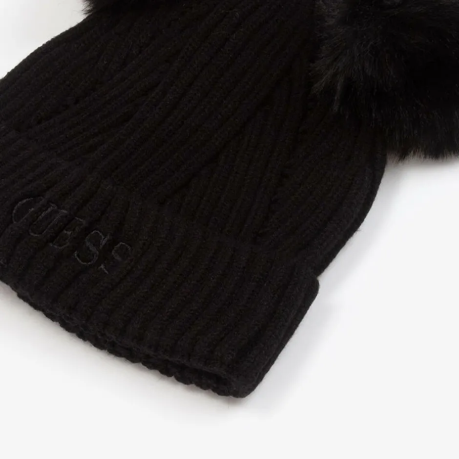 Guess Girls Black Knit Pom-Pom Hat Hot