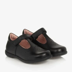 Geox Girls Black Leather Bar Shoes Clearance