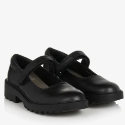 Geox Girls Black Leather Velcro Shoes