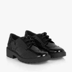 Geox Girls Black Patent Faux Leather Brogues New