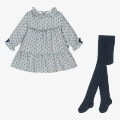 Tutto Piccolo Girls Blue Printed Dress & Tights Set Best