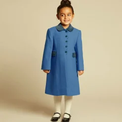 Ancar Girls Blue Wool & Velvet Coat Outlet