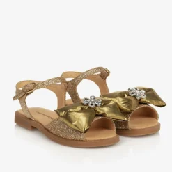 Childrensalon Occasions Girls Glittery Gold Satin Bow Sandals Outlet