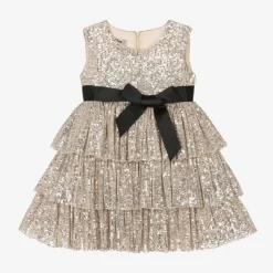 Phi Clothing Girls Gold & Silver Sequin Tiered Dress New