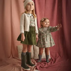 Babidu Girls Green Floral Cotton Dress Sale