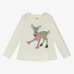 Hatley Girls Ivory Cotton Festive Deer T-Shirt Online