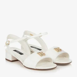 Dolce amp; Gabbana Girls Ivory Leather DG Heeled Sandals Outlet