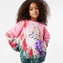 Molo Girls Pink Cotton Fancy Cat Sweatshirt Hot