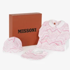 Missoni Girls Pink Cotton Zigzag Babygrow Gift Set Outlet