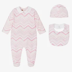 Missoni Girls Pink Cotton Zigzag Babygrow Gift Set Outlet