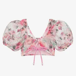 Nessi Byrd Girls Pink Floral Lace Cropped Beach Top (UV50) New