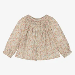 Bonpoint Girls Pink Floral Print Cotton Blouse Clearance