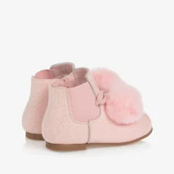 Beau KiD Girls Pink Patent Leather Pom-Pom Boots