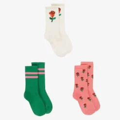 Mini Rodini Girls Pink Roses Organic Cotton Socks (3 Pack) Discount