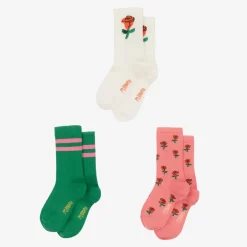 Mini Rodini Girls Pink Roses Organic Cotton Socks (3 Pack) Discount
