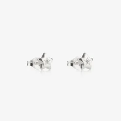 Little Star Girls Sterling Silver Diamond Star Earrings Outlet