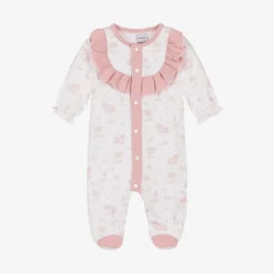 Babidu Girls White & Pink Cotton Babygrow Online