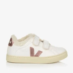 VEJA Girls White & Pink Leather Esplar Trainers Online