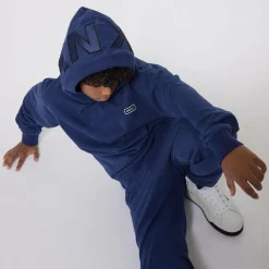 DKNY Navy Blue Cotton Embroidered Hoodie Hot