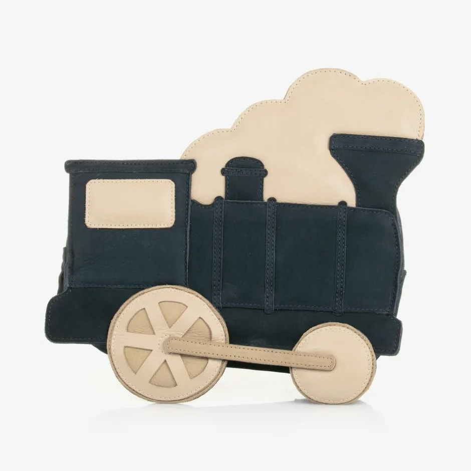 Donsje Navy Blue Suede & Leather Train Back Pack Clearance