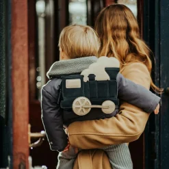 Donsje Navy Blue Suede & Leather Train Back Pack Clearance