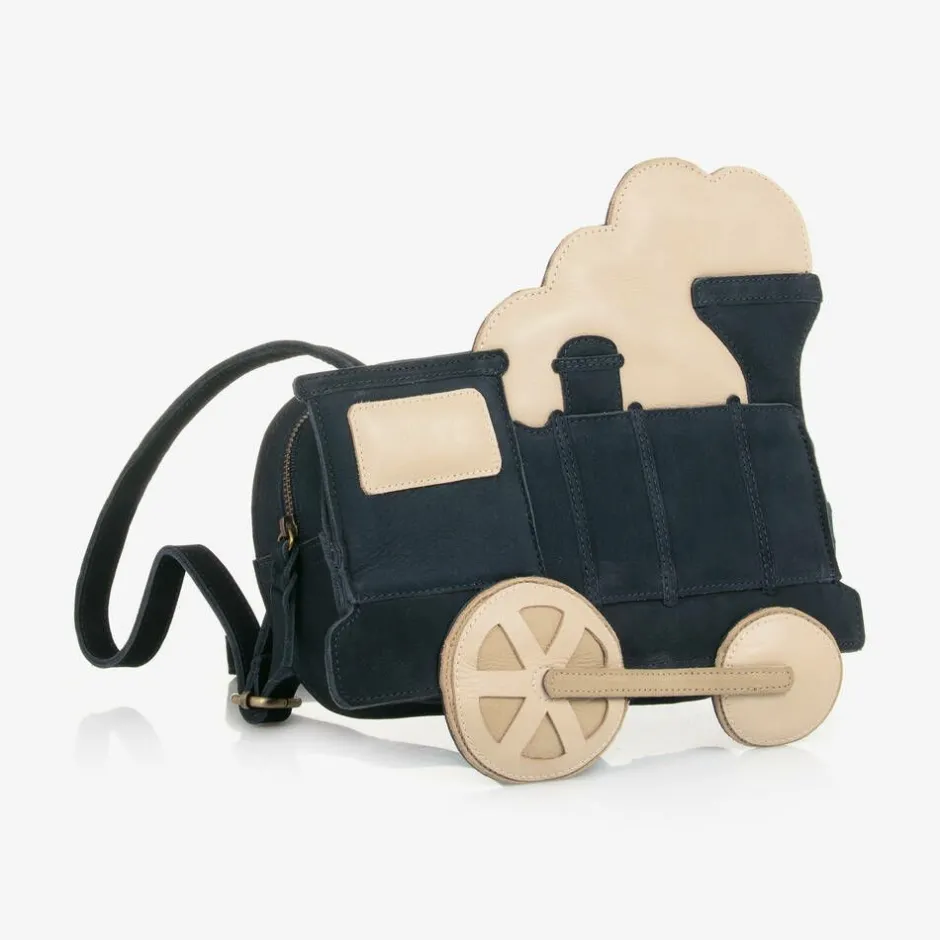 Donsje Navy Blue Suede & Leather Train Back Pack Clearance