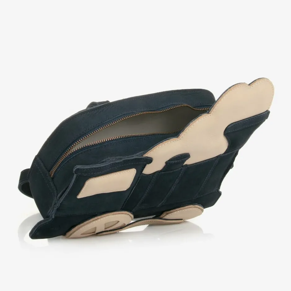 Donsje Navy Blue Suede & Leather Train Back Pack Clearance