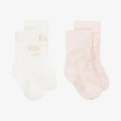 KENZO KIDS Pink & White Cotton Baby Socks (2 Pack) Sale