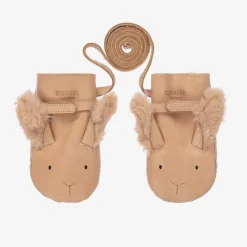 Donsje Pink Leather & Faux Fur Bunny Mittens Discount