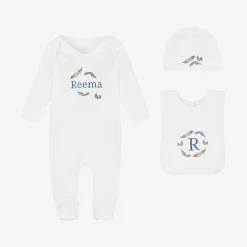Paint My Dreams White Feather Personalised Babysuit Gift Set Discount